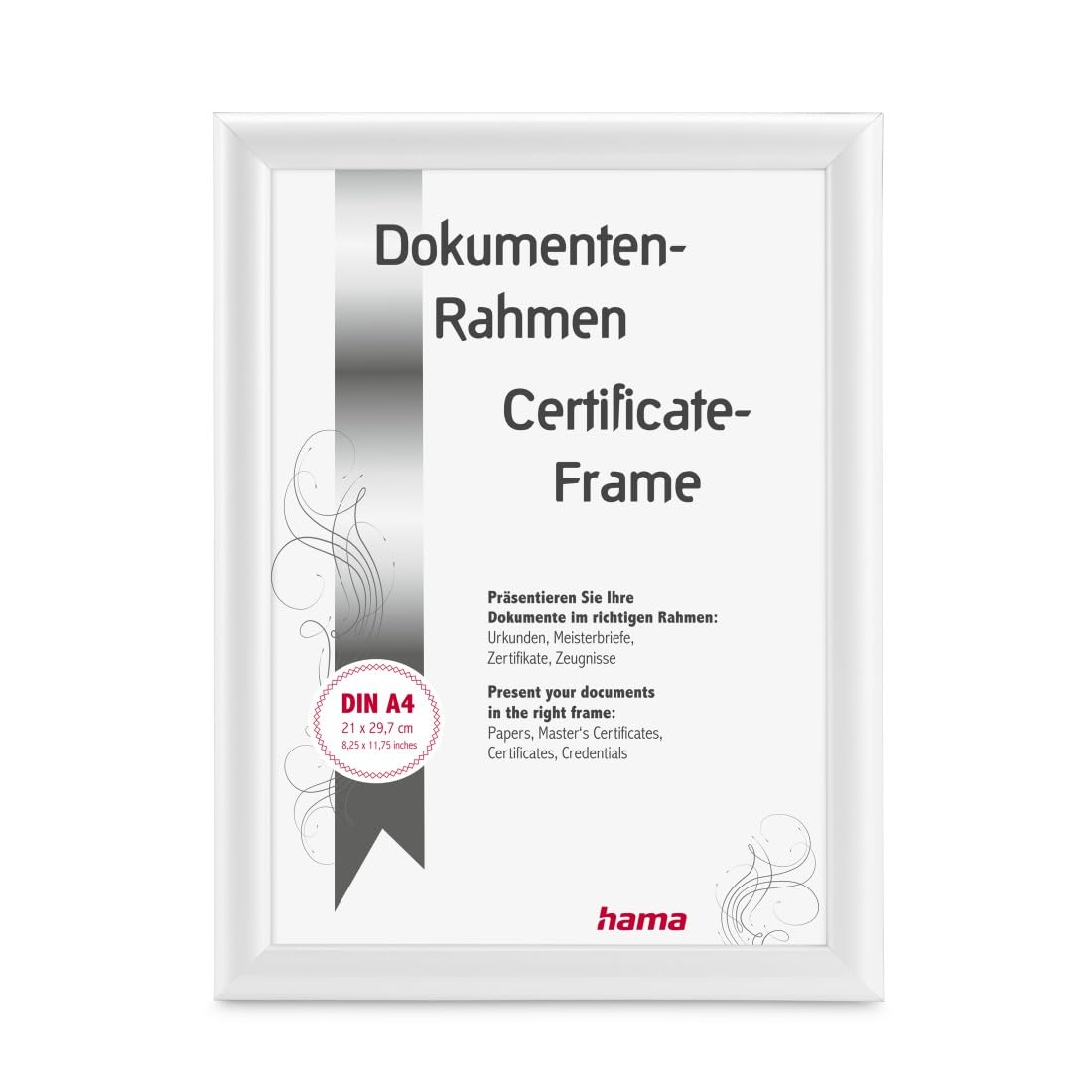 Hama Swing Picture Frame 21 x 29.7 cm (Ideal for Certificates and Documents in DIN A4, Modern Plastic Frame, for Portrait Format, for Standing/Hanging, Reflex Glass, Document Frame) White