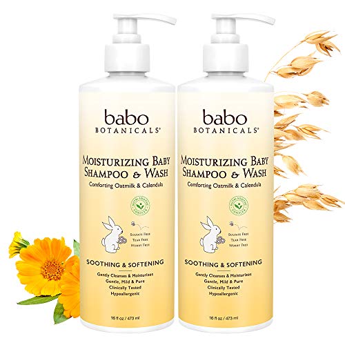 Babo Botanicals Moisturizing Baby 2-in-1 Shampoo & Wash with Oatmilk and Organic Calendula, Hypoallergenic, Vegan - 16 Fl Oz (Pack of 2)