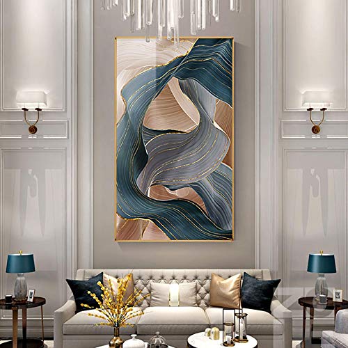 Yishui Art Moderna tela pittura astratta di lusso nastro poster stampe immagini a parete per soggiorno camera da letto decor oro poster d'arte 60x100 cm (24x39in) senza cornice