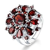 Cluster - Anillo de cóctel de corte redondo con diamantes para mujer, granate, chapado en oro, plata de ley 925, circonita, anillo de compromiso, anillo de boda, anillos de cruz, talla única, Aleación