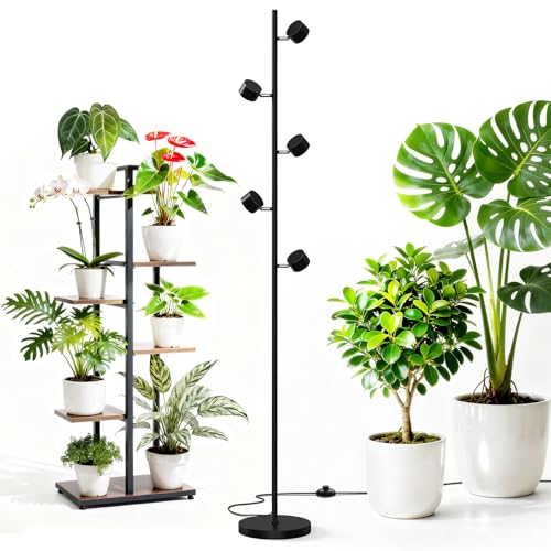 Barrina T1X5 Floor Grow Lights for Indoor Plants 50W 5000K Full Spectrum Adjustable 5 Heads High PPFD 6FT with Foot Switch Vertical Plant Lights for Growing Standing Grow Lights for Tall Plant