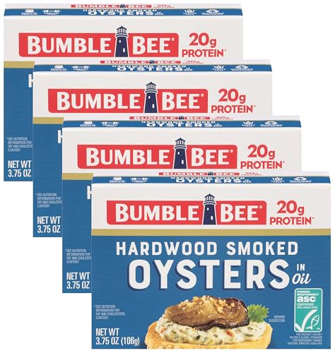 Image of Bumble Bee Canned Hardwood Smoked Oysters, 3.75 oz Can - Ready to Eat - 20g Protein per Serving - Gluten Free (Pack of 4)
