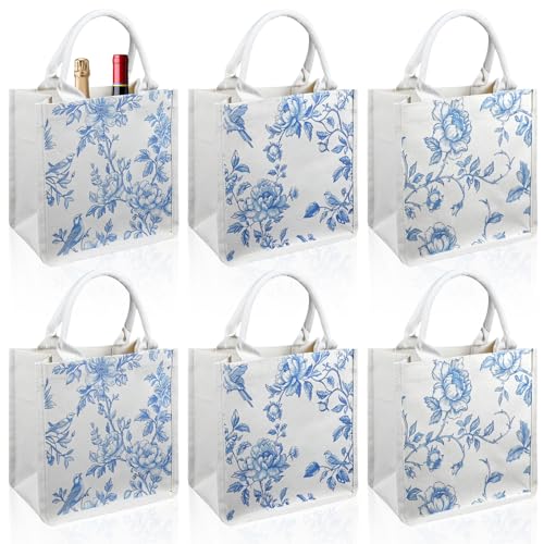 Sacs fourre-tout en toile de jute motif floral bleu et blanc emballage cadeau mariage