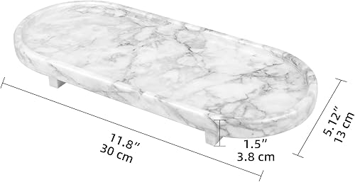 Miniatura 9 de HESHIBI Bandeja ovalada de mármol para tocador de baño con pata, bandeja decorativa pequeña de piedra natural de lujo, dispensador de jabón, bandeja