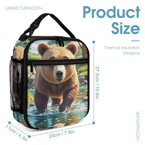Bear Crossing The River Cartoon Backpack Set 3 Piece, Durable Backpack Insulated Lunch Bag Portable Pencil Case for Men Women4