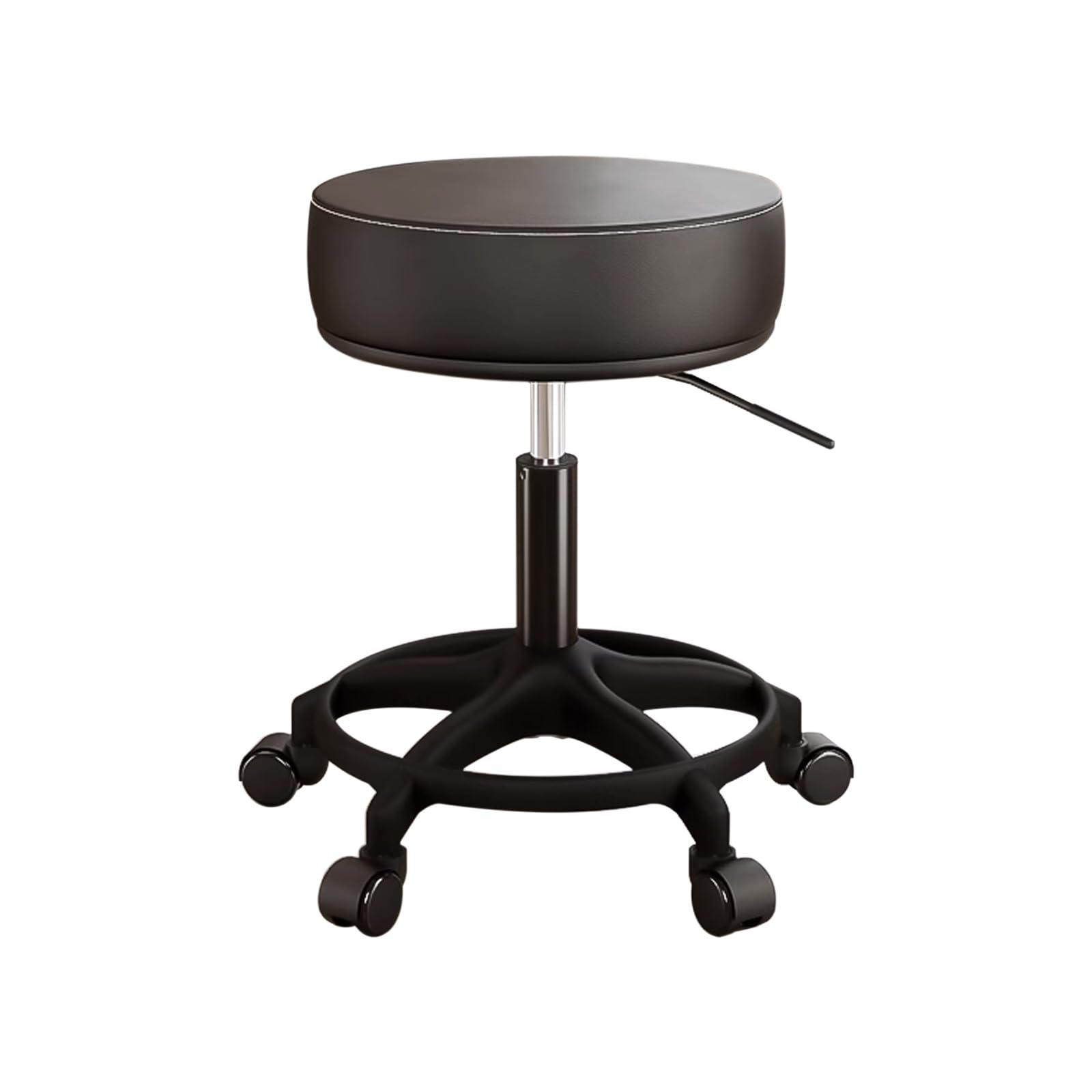 Taburete con ruedas y reposapiés, altura ajustable, silla giratoria de piel sintética para esteticista, tatuaje, uso médico y laboratorio, 43-56 cm
