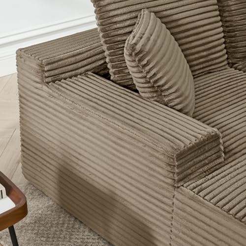 Image of 95 inch Boneless Couches for Living Room, L Shaped Comfy Cloud Modular Sectional Memory Foam Deep Seat Boneless Couch, No Assembly Required Boneless Sofa for Living Room with Left Facing Chaise, Brown