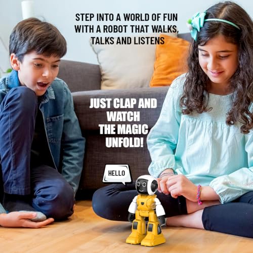 Image of Mirana Moonwalker | Smart Interactive Walking & Talking Robot | USB Rechargeable Type-C | in-Built Bluetooth Speaker | Remote & App Controlled Toy for Kids 2+ 3+ 4+ 5+ 6+ Years (Yellow)