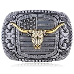 American Flag Longhorn Bull Silver Style1
