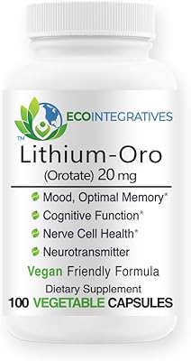 EcoIntegratives Lithium Oro 20 mg, Supports Healthy Mood Emotional Wellness, Behavior, and Memory. Bioavailable, 100 Caps Elemental Lithium Orotate