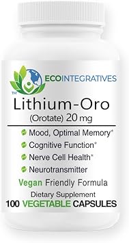 Lithium Oro 20 mg, Supports Healthy Mood Emotional Wellness, Behavior, and Memory. Bioavailable, 100 Caps Elemental Lithium Orotate