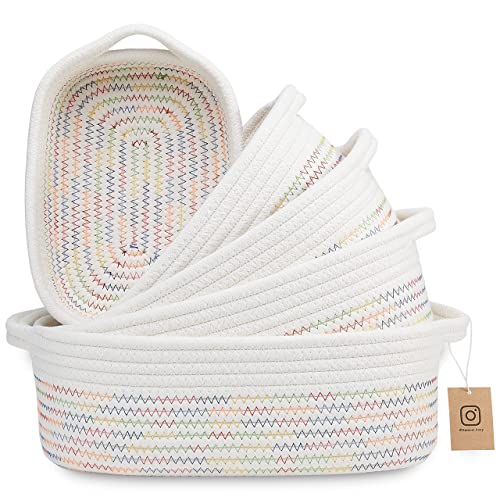 Naturalcozy 5-Piece Rectangle Storage Basket Set- Natural Cotton Rope Woven Baskets For Organizing! Small Basket For Montessori, Baby Nursery, Dog Toy Baskets, Cat Toy Box, Bathroom Organization Bin #TOP20