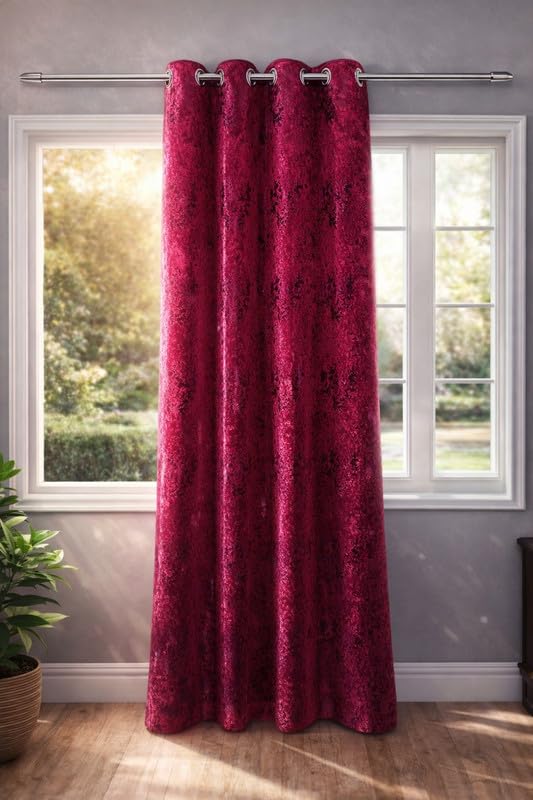 Image of Maroon Velvet Blackout Curtain for Door & Window, 10 Feet Long, 70% Room Darkening, Thermal Insulated Heavy Drape, Soft Velvet Fabric, Set of 1 (304 * 121cm, Maroon)