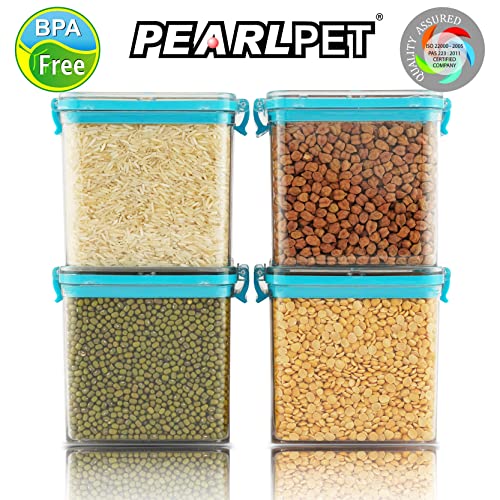 Image of PEARLPET Clik n Seal Kitchen Storage Container 4 Pcs (700 ml Each, Plastic, Square Shape, Blue)