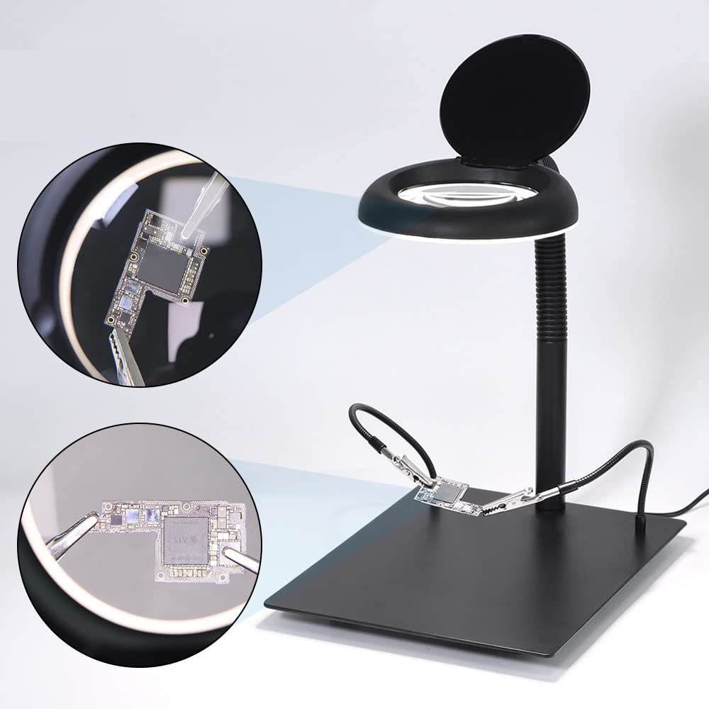 Accesorios para microscopios de Laboratorio Lupa de Mesa Luz 15X Aumento Brazo oscilante Regulable Iluminado 40 LED Lámpara de Escritorio for reparación de Soldadura electrónica