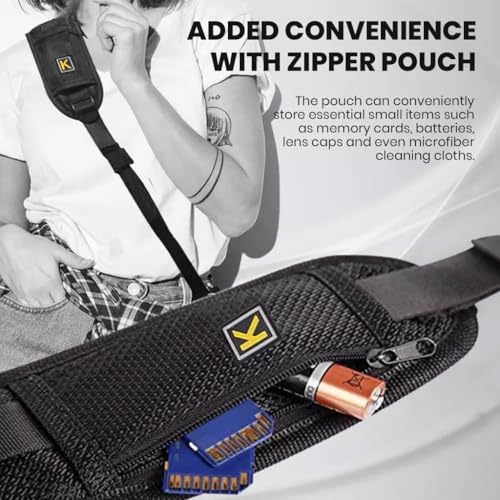 Image of ZORBES Camera Shoulder Strap with Pockets,Breathable Wide Padded DSLR Camera Shoulder Strap Adjustable with Quick Release Buckles,Universal