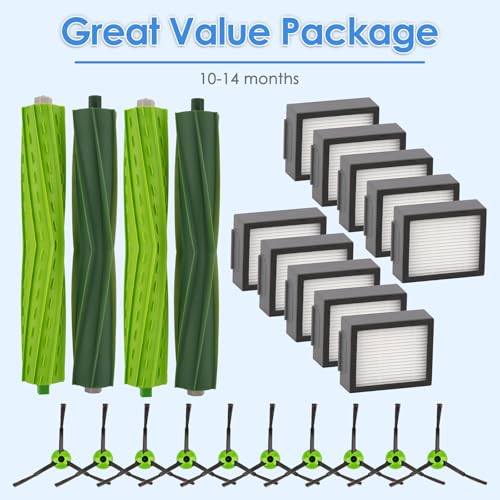 Image of (24 Pack) Replacement Parts Compatible with iRobot Roomba Combo i5, Combo i5+, Combo j5, Combo j5+ Robot Vacuum Cleaner, 4 Rubber Roller Brushes, 10 Side Brushes, 10 HEPA Filters,Accessories