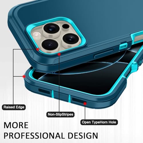 J-NIFB for iPhone 16 Pro Max Case [Shockproof] [3-Layer] [Military-Grade] Full Body Protection Rugged Heavy Duty Cover Case for iPhone 16 Pro Max,Turquoise by J-NIFB - Used condition - Image 5