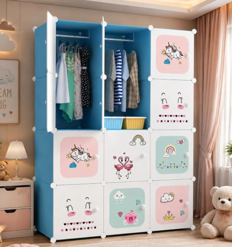 Image of 12 Door Plastic Wardrobe for Kids - Cupboard for Clothes Storage Rack, Almirah for Clothes, Baby Collapsible Wardrobe, Multi-Purpose Kids Storage Organizer for Books,Toy (Blue-KTK2, 12-Door)