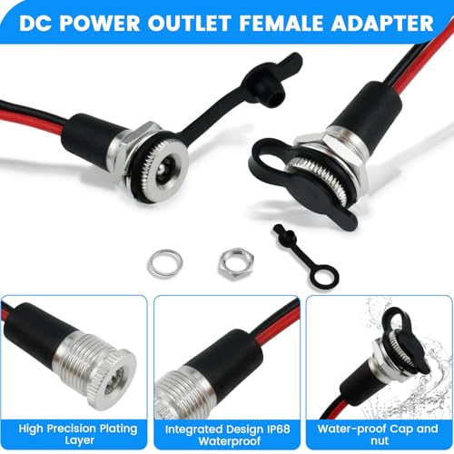 Conector hembra 5,5 x 2,1 mm 10A CC y cable macho 12V con tapa 3