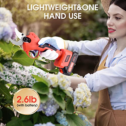 Electric Pruning Shears, 40mm 1.6" Cutting Diameter Cordless Power Pruner for Gardening with 2Pcs 2000mAh Rechargeable Batteries & Replacement Blades Set, Tree Pruner Branch Cutter(Red)