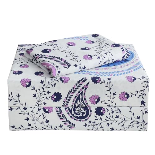 Image of JSD Vintage Paisley Floral Printed Twin Sheet Set Extra Deep Pocket | 3 Piece Soft Microfiber Sheets, OEKO-TEX Certified, Easy Care