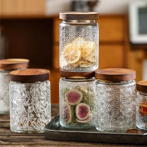 Image of Vintage Glass Jars with Wooden Lids, 2 Pack 24 oz Airtight Glass Food Storage Containers Sets for the Kitchen, Sugar Coffee Candy Spice Cookie Tea Pasta