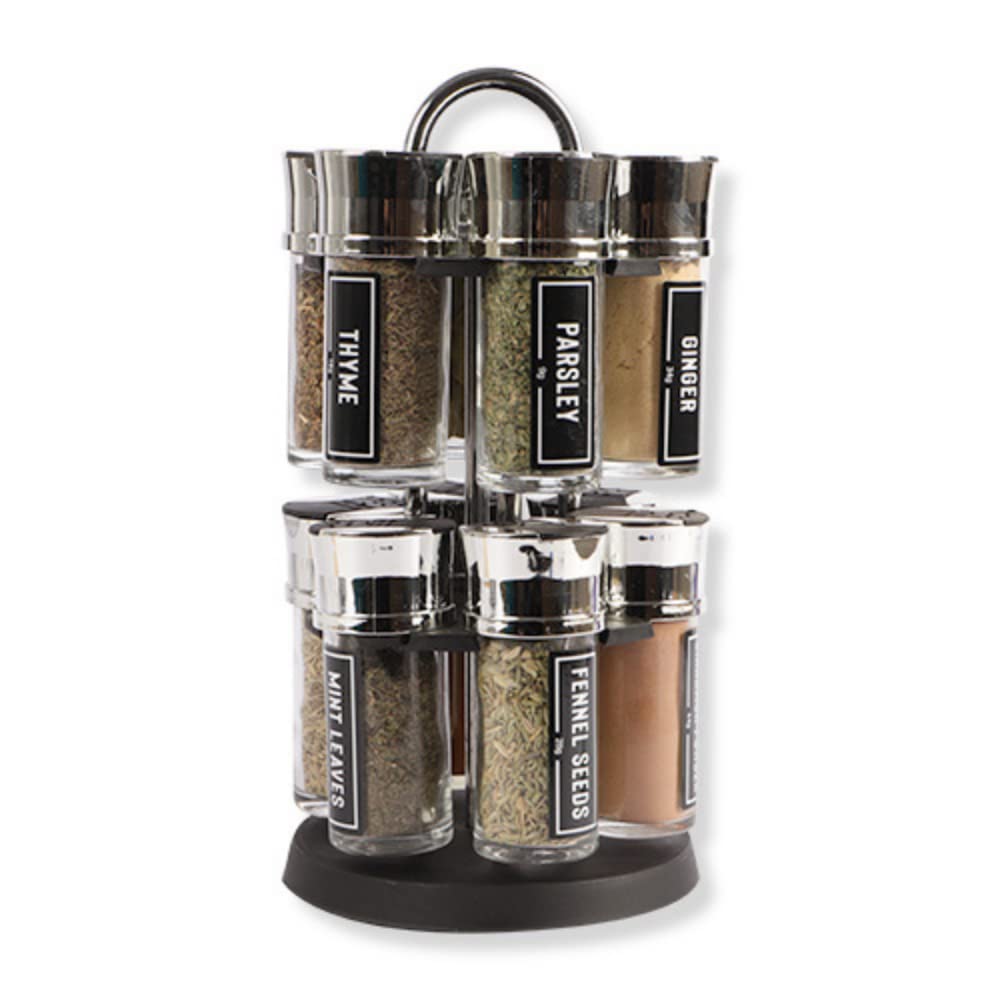 Fabfinds Silver Giftable 2 Tier Spice Rack With 12 Herb Spices