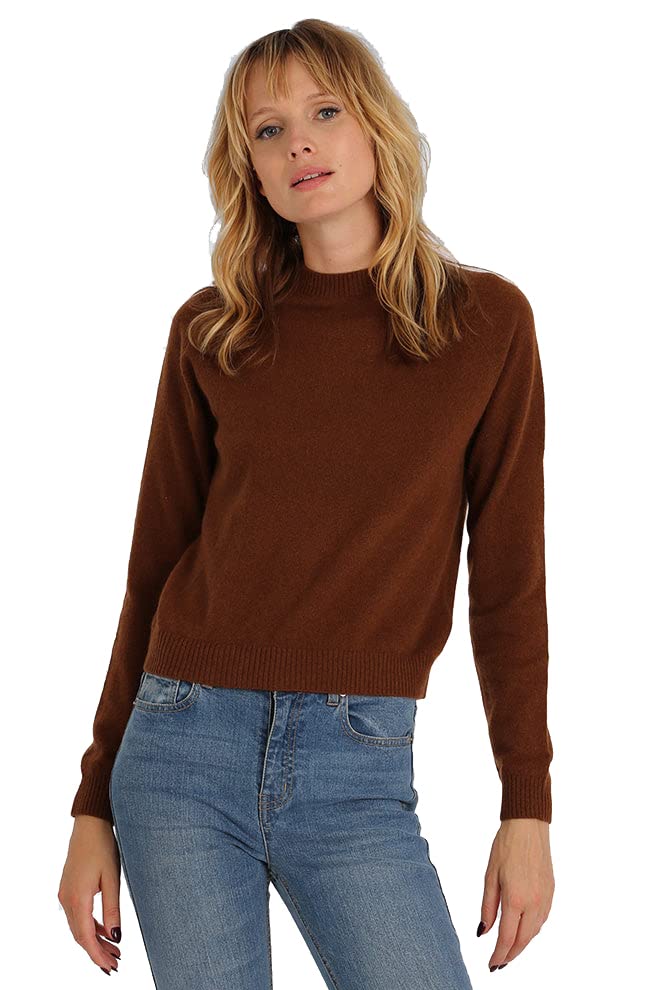 Minnie Rose Womens Long Sleeve Shrunken Crew Cashmere Sweater