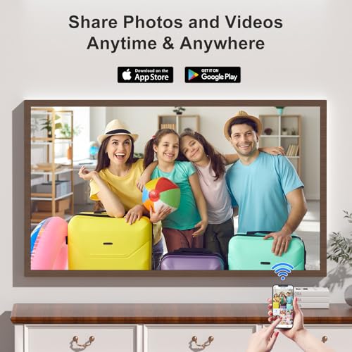 Image of Large Digital Picture Frame 32-Inch-WiFi-Photo-Frame - FHD IPS Digital Frame, Remote Control, Auto-Rotate, Load Photo Video from Phone via APP Email, Free Cloud Storage, Dark Wood Grain, Gifts for Mom