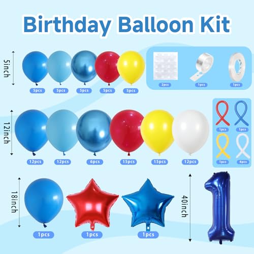 Image of 1st Birthday Decorations Boy, Dog Paw First Party Balloons Arch with Red Blue Yellow Long Latex Balloons 40 inch Number 1 Balloon and Star Foil Balloon for Paw Birthday Party Supplies