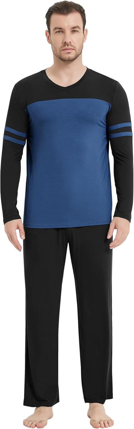 NACHILA Men's Pajamas-Viscose Made from Bamboo, Long Sleeve Pajama Shirt Soft Pants Sleepwear Comfy Pjs Set with Pockets - Image 7