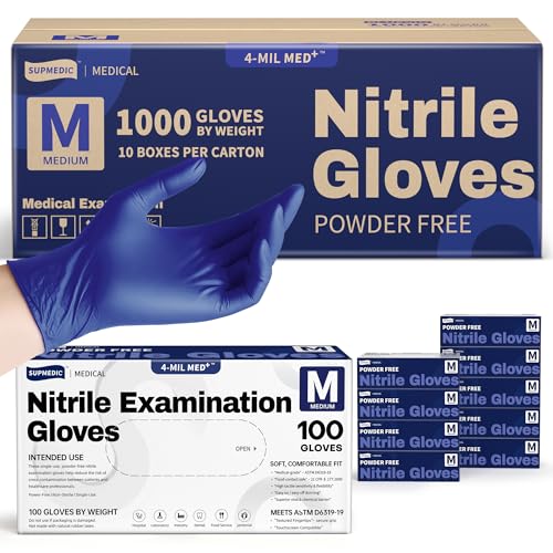Supmedic 4 Mil MED+ Nitrile Exam Gloves, Powder-Free, Blue Violet 1000 (M)