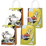 AUSDU 16 Pcs Calvin and Hobbes Party Paper Gift Bags, 2 Styles Party Favor Bags with Handles for Baby Boys Cartoon Birthday Party Decorations, Goody Bags Candy Gift Bags