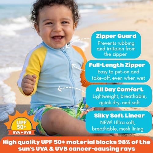 Image of SwimZip Boys' Long Sleeve Rash Guard & Swim Shorts Set - UPF 50+ Sun Protection