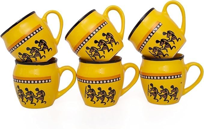 Handgemaakte Traditionele Kulhar Kulhad Chai Thee Koffie Mok Cup Cantaritos Set van 6 Geglazuurd Aardewerk Glanzende Afwerking Klei Terracotta Ambachtelijke Studio Aardewerk Modder Bruin Voedsel