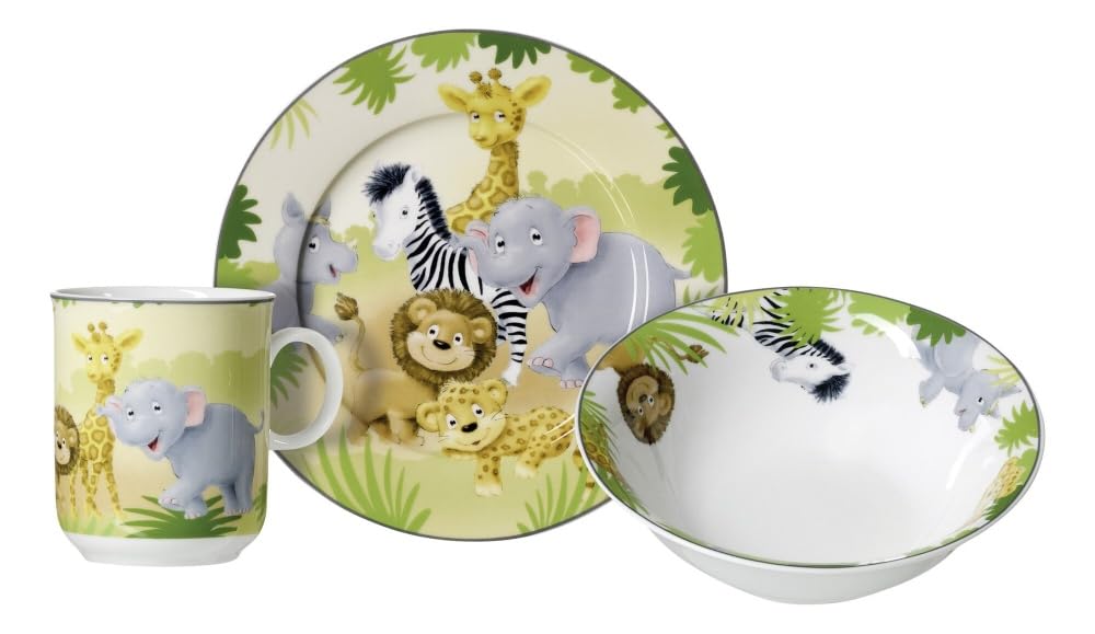 Ritzenhoff & Breker Vajilla infantil Afrikatiere variante: juego infantil de 3 piezas, en caja de regalo