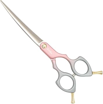6.5in Curved Dog Grooming Scissors, Up-Curved 30 Degree, VG10 Steel Sharp Engonomic Dog Trimming Scissors for Grooming, with Safety Blunt Tip, Professional Pet Cutting Shears for Cats Groomer