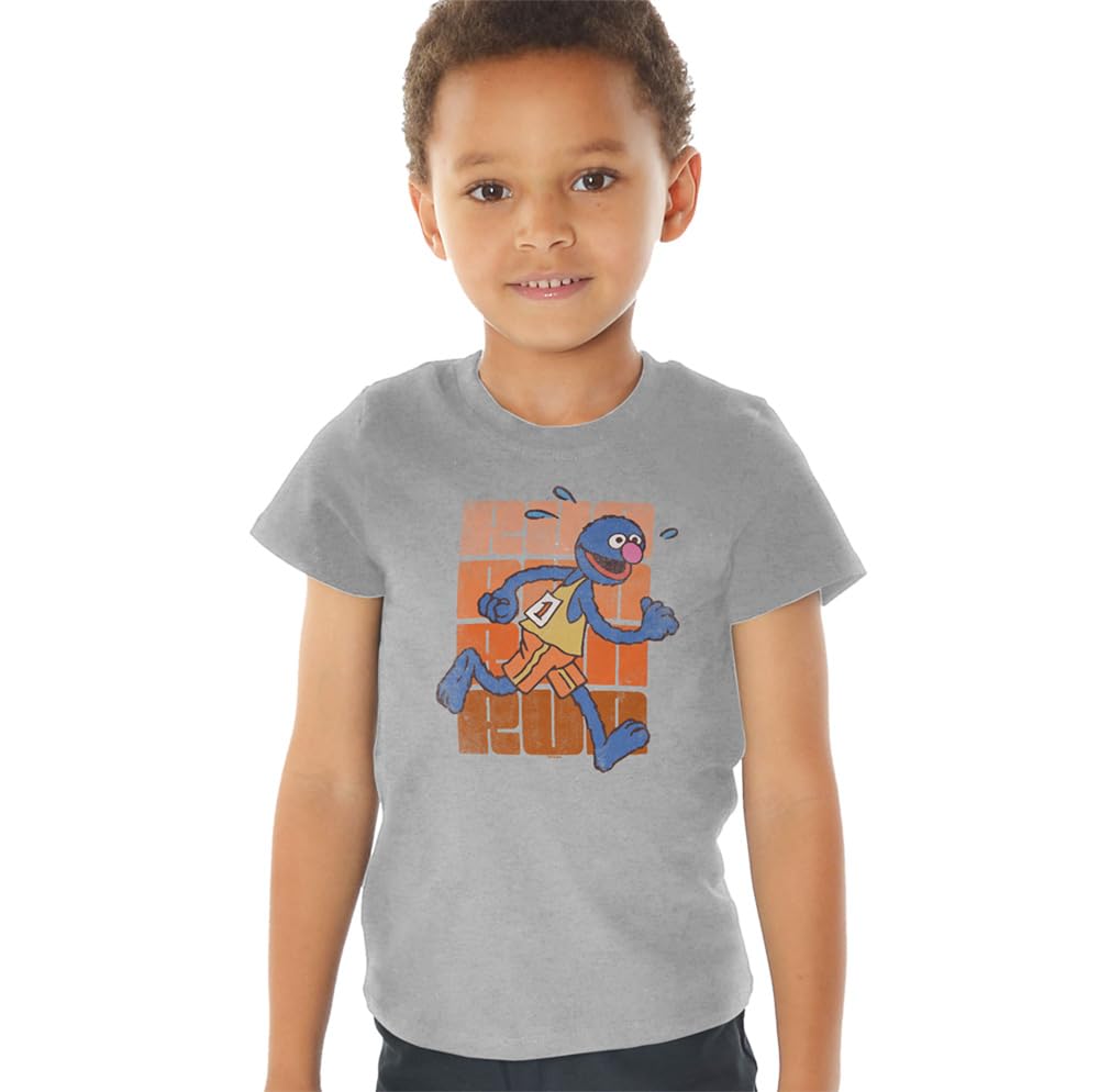 Sesame Street Run Run Grover Kids T Shirt (4) for Toddler Boys and Girls, Athletic Heather