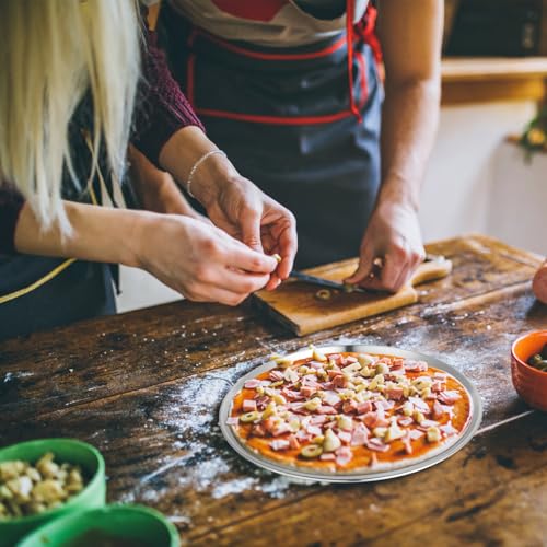 Set di 4 stampi per pizza in acciaio inox, 26 cm, extra spessi, piastre e stoviglie da campeggio, lavabili in lavastoviglie, antiruggine, versatili per pizza, insalata, torte (argento) - immagine 6