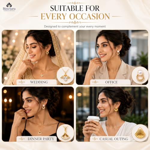 Image of BinsAura 12 Piece Jewellery Gift Set for Women with Premium Jewellery Box | 9 Korean Stud, Hoop & Drop Earrings + 3 Pendant Necklace Set | Fashion Jewellery Combo for Girls | Birthday, Anniversary, Wedding Gift