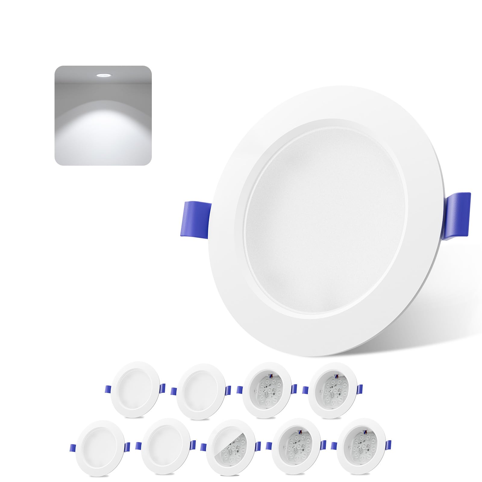 novapollo 9W LED Recessed Ceiling Lights 10 Pack - 720 LM Ceiling Spotlights, 6500K Cool White Light, Cut Φ120mm, Ultra Slim Easy Install LED Downlights Ceiling for Office Living Room UK CA Certified