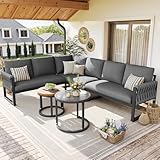 TOBIDOEN Garten Lounge Set für 5-6 Personen, Ecksofa und Sessel-Sofa mit Höhenverstellbaren Tischbeinen, Abnehmbaren Wasserabweisenden Kissen, Modular für Balkon Garten Terrasse, B - Grau