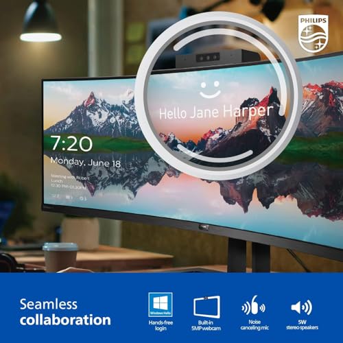 Image of PHILIPS 34E1C5600HE 34 inch UltraWide QHD 21:9 Monitor with Built-in Windows Hello Webcam & Noise Canceling Mic, USB-C Docking, Stereo Speakers, 100Hz, 4-Year Advance Replacement