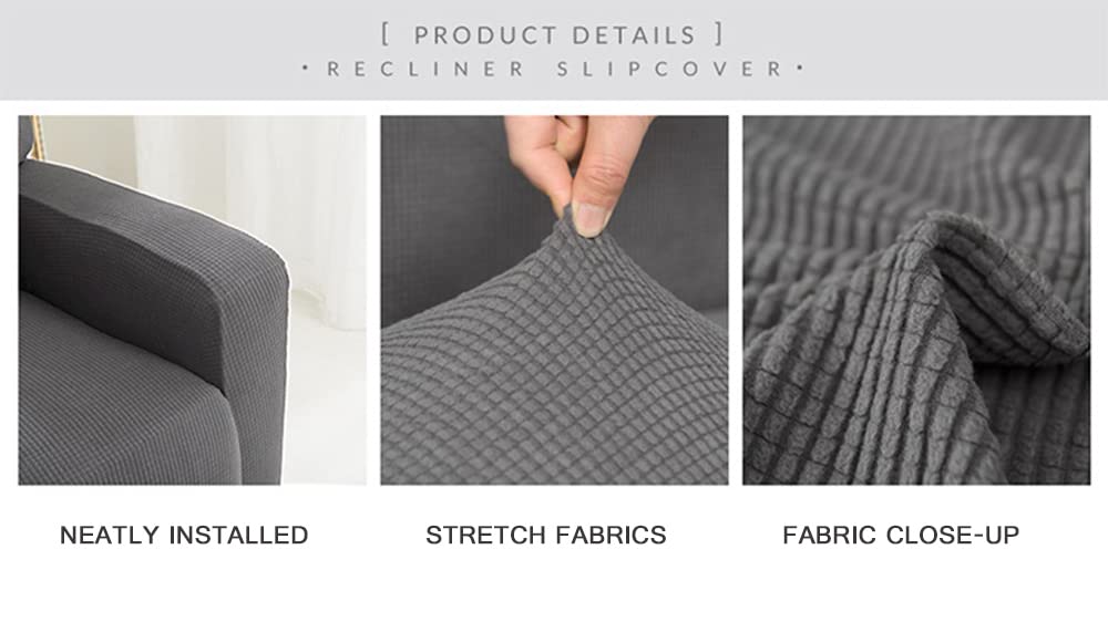 YOPOIY 1 pezzo Premium idrorepellente Copripoltrona Relax Reclinabile Tessuto jacquard elasticizzato quadretti Fodera poltrona con Tasche -grigio chiaro-