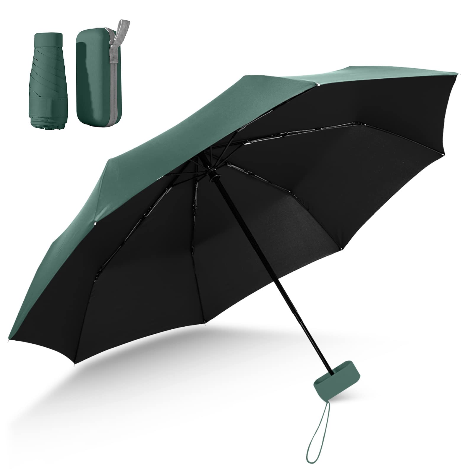 Lohoom Folding Travel Umbrella, Mini Travel Umbrella 6 Ribs Folding Travel Umbrella Small UV Umbrella with Capsule Case Mini Anti-UV Umbrella Fast Dry and Ultra Lightweight (dark green)