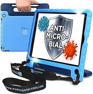 Pure Sense Buddy Antimicrobial Kids Case for iPad Pro 12.9 - 1st 2nd Gen 2015 2017 | Full Kit: Rugged Case Stand, Handle, Screen Protector, Strap and Spray