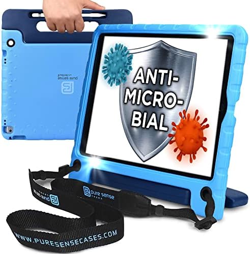 Pure Sense Buddy Antimicrobial Kids Case for iPad Pro 12.9-1st 2nd Gen 2015 2017 | Full Kit: Rugged Case Stand, Handle, Screen Protector, Strap and Spray