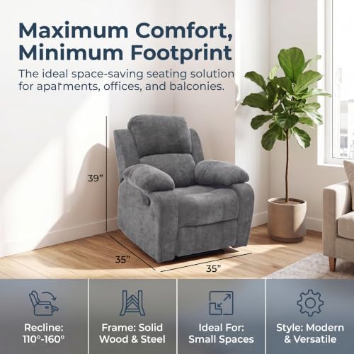 Image of Manual Single Lounge Recliner Chair with Adjustable Backrest, Gray | Manual Chenille Recliner Chair, Adjustable Backrest, Stable Heavy‑Duty Build,Comfortable Chenille Fabric