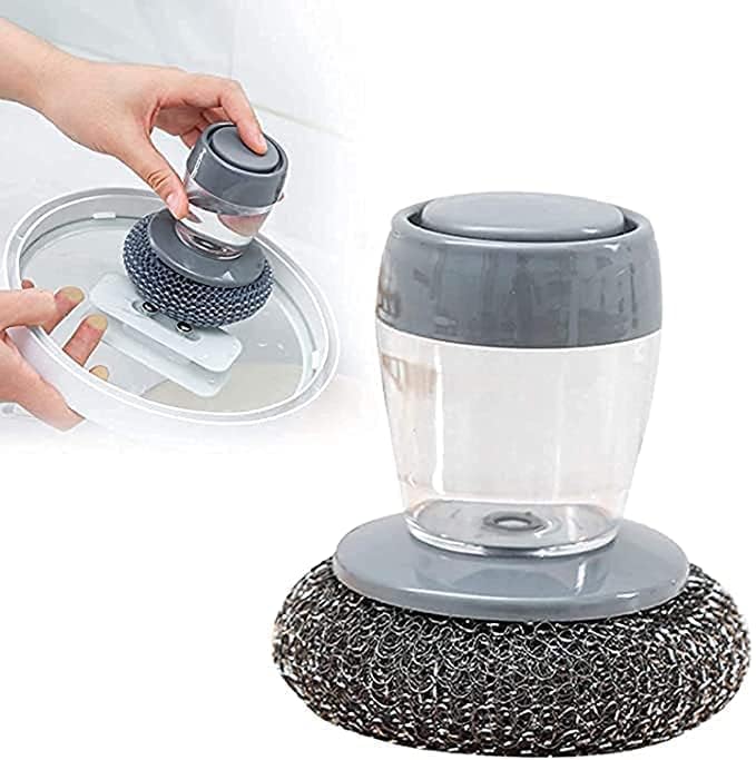 Soap Dispensing Palm Brush Set – Dish Cleaning Brush with Liquid Dispenser, Replaceable Scrubber & Steel Wire Ball for Pots, Pans, Sink & Kitchen Utensils (Pack of 1, Multipurpose)-image-39
